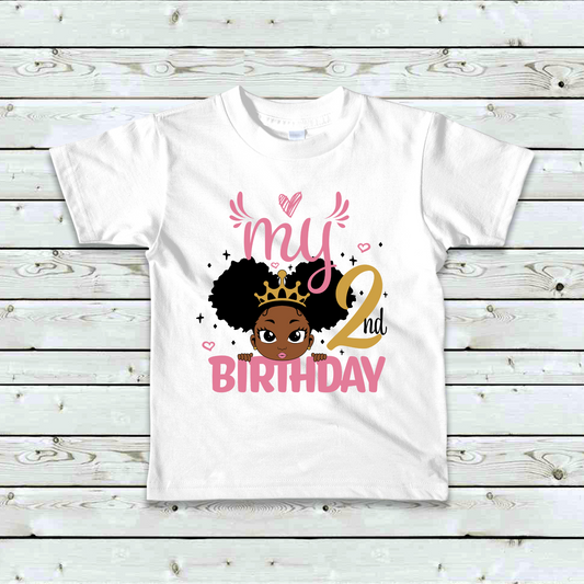 African American Toddler Girl Second Birthday Shirt