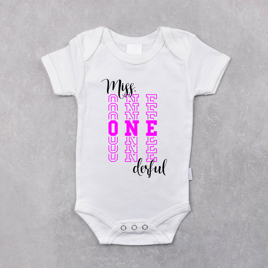 Miss Onederful First Birthday Baby Bodysuit Onesie or Shirt