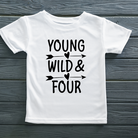 Young, Wild, and Four Toddler Birthday Shirt
