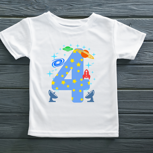 Outer Space Toddler 4th Birthday Shirt