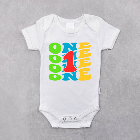Colorful Printed ONE First Birthday Bodysuit Onesie or Shirt