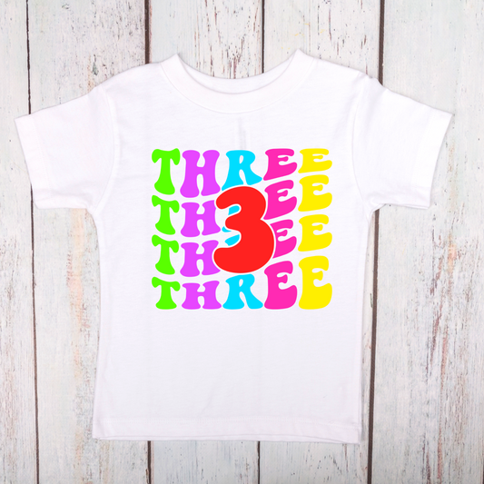 Multi-Color Print 3 Toddler Birthday Shirt
