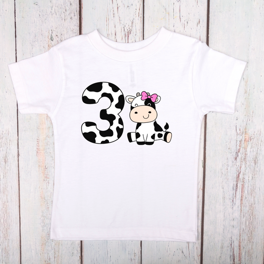 Cow Print 3rd Birthday Toddler Girl Shirt