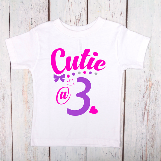Cutie at 3 Toddler Girl Birthday Shirt