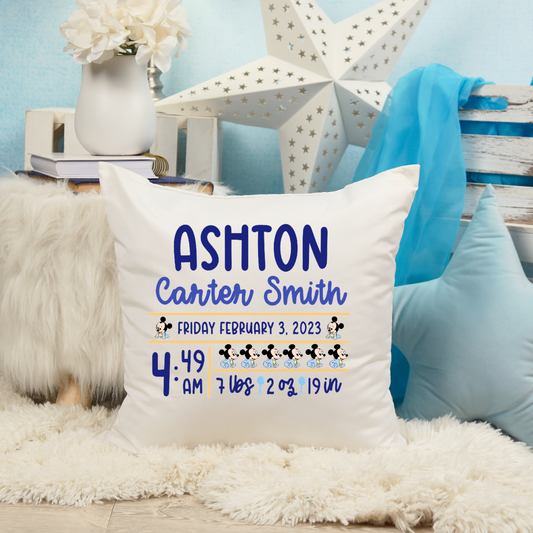 Baby Mickey Mouse Birth Announcement Pillow
